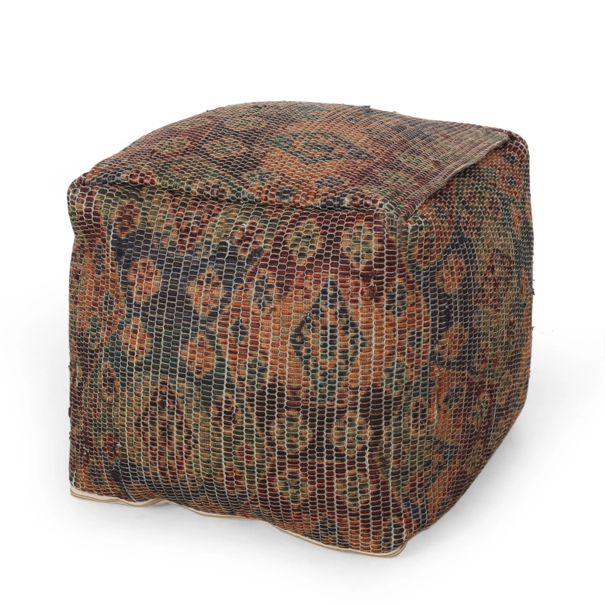 Rossburg Traditional Handcrafted Chindi Cube Pouf