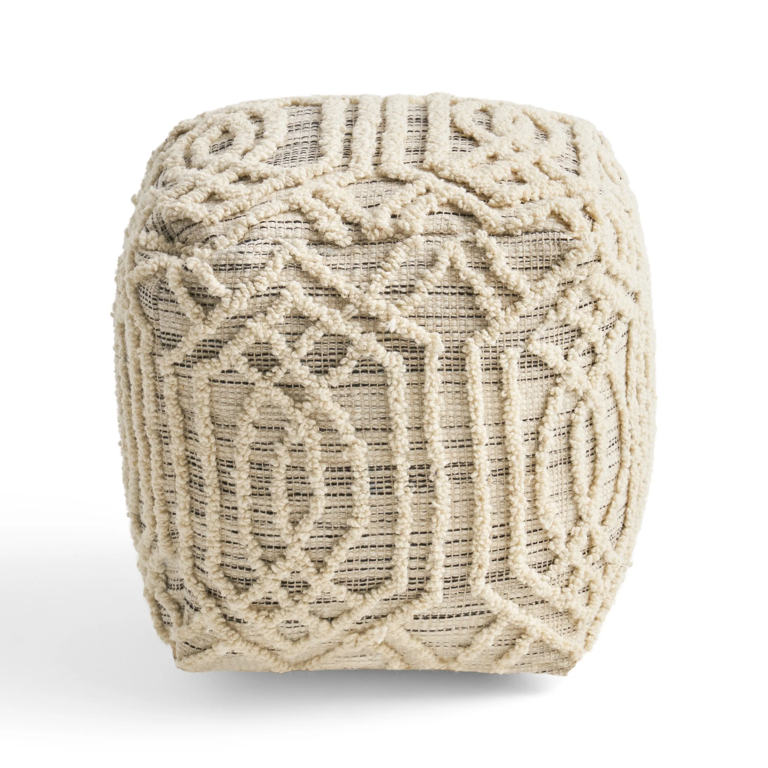 Safiya Boho Wool and Cotton Ottoman Pouf