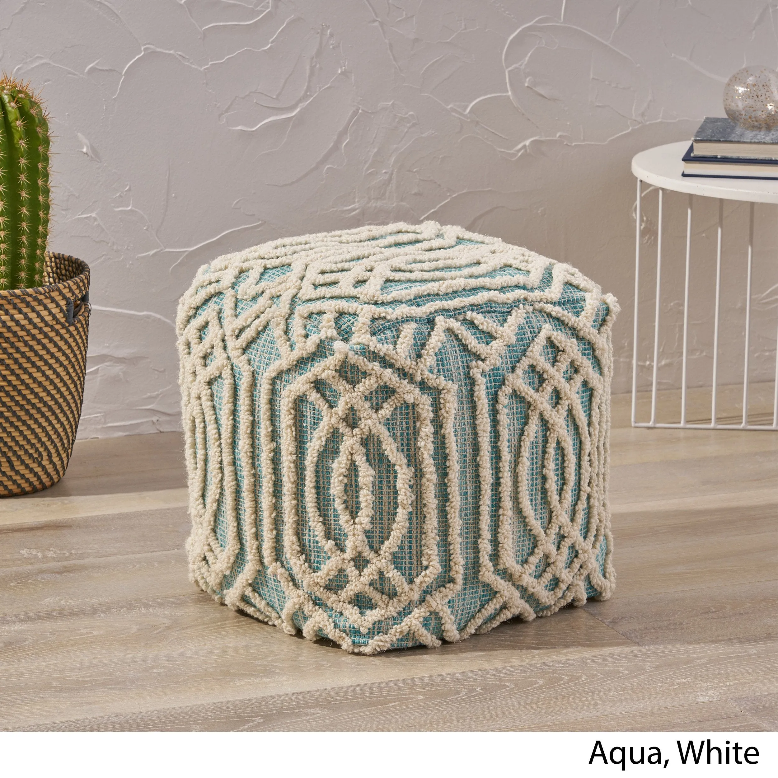 Safiya Boho Wool and Cotton Ottoman Pouf