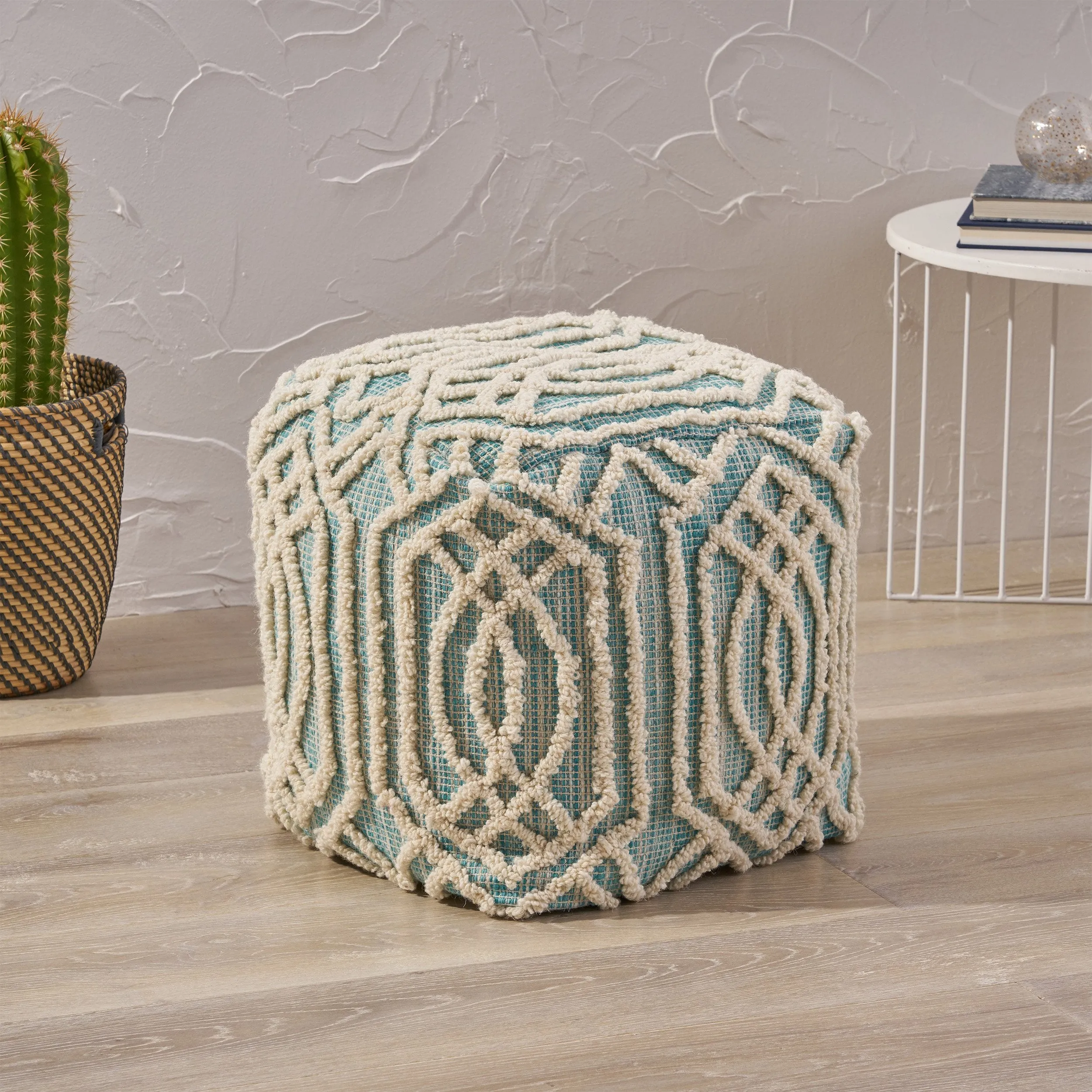 Safiya Boho Wool and Cotton Ottoman Pouf