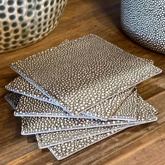 Smoked Grey Shagreen Set of 6 Coasters