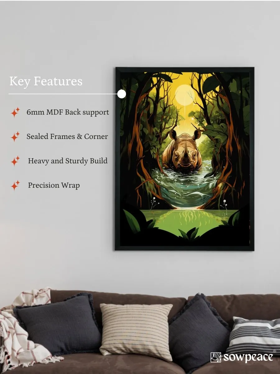 Sowpeace Harmony: Find Your Handcrafted Abstract Rhino – Premium Indian-Inspired Canvas Art for Elegant Home Interiors