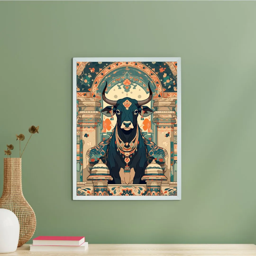 Sowpeace's Handcrafted Pichwai Cow Art with Hindu Mythology – Premium Indian-Inspired Canvas Wall Print for Traditional Home Decor