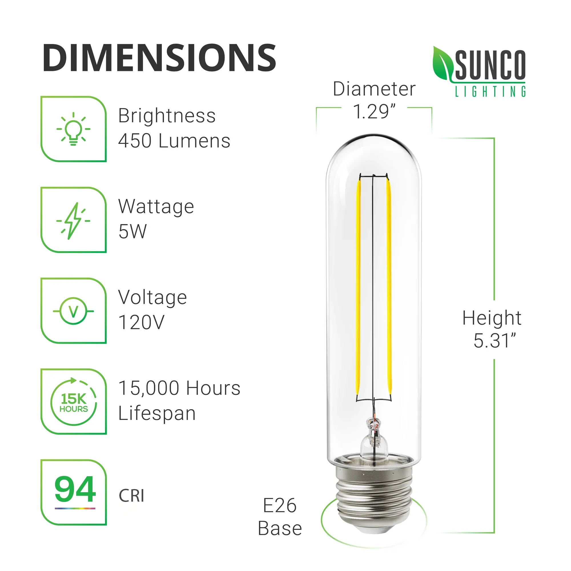 T10 LED Tubular Bulb, Dusk to Dawn, Filament, 450 Lumens