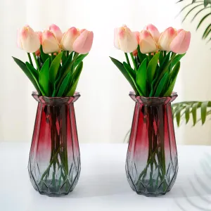 The Better Home Glass Vase for Home Decor (2Pcs- 20cm) |Center Table Decorative Items| Flower Vases for Home Decor| Dining Table Decorative Items| Transparent Flower Vase for Living Room,| Red-Grey