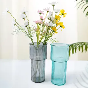 The Better Home Glass Vase for Home Decor (2Pcs- 24cm) |Center Table Decorative Items| Flower Vases for Home Decor| Dining Table Decorative Items| Flower Vase for Living Room, Office, Grey & Green