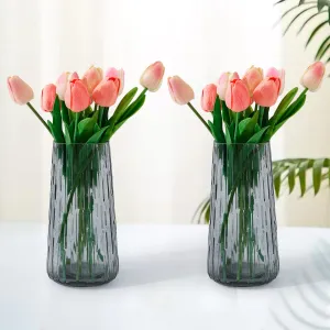 The Better Home Glass Vase for Home Decor (2Pcs- 24cm)|Center Table Decorative Items| Flower Vases for Home Decor| Dining Table Decorative Items| Transparent Flower Vase for Living Room, Office, Grey