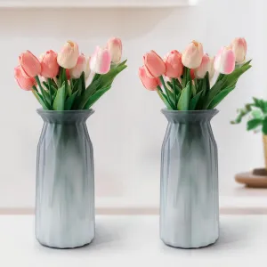 The Better Home Glass Vase for Home Decor (2Pcs- 34cm)|Center Table Decorative Items| Flower Vases for Home Decor| Dining Table Decorative Items| Transparent Flower Vase for Living Room, Office, Grey