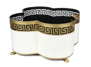 The Enchanted Home - Ivory and Gold Greek Key Quatrefoil Planter