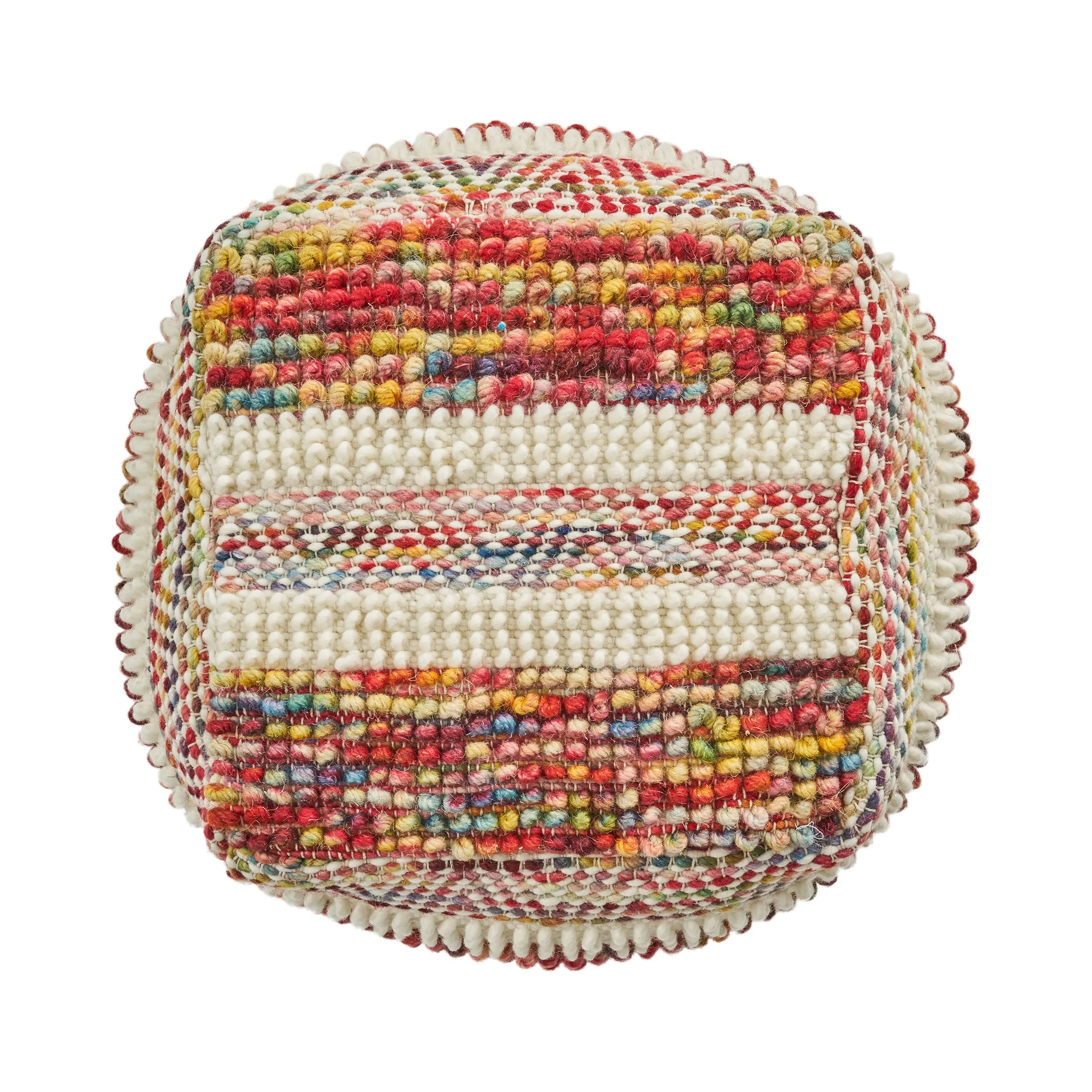 Trevin Boho Wool and Cotton Ottoman Pouf