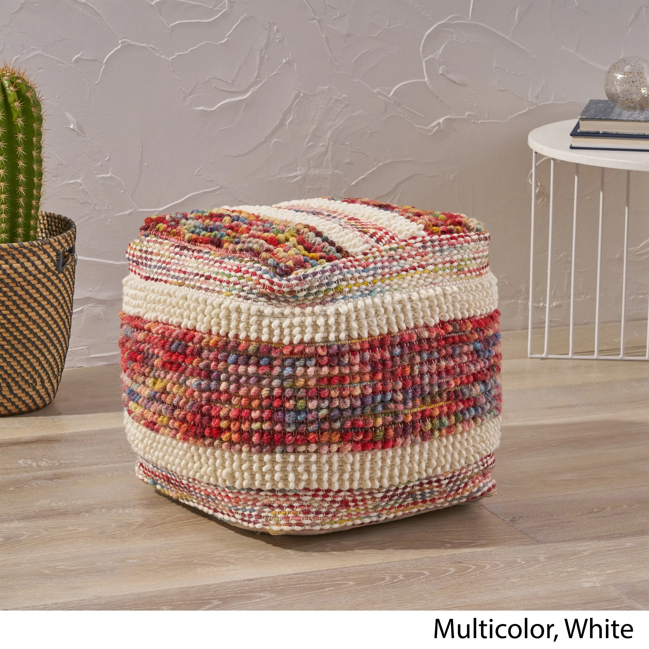 Trevin Boho Wool and Cotton Ottoman Pouf