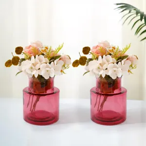 UMAI Glass Vase for Home Decor (2Pcs- 12cm) |Center Table Decorative Items| Flower Vases for Home Decor| Dining Table Decorative Items| Transparent Flower Vase for Living Room, Office, Bookshelf- Red