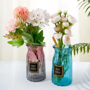 UMAI Glass Vase for Home Decor (2Pcs- 18cm) |Center Table Decorative Items| Flower Vases for Home Decor| Dining Table Decorative Items| Transparent Flower Vase for Living Room, Office- Blue & Red