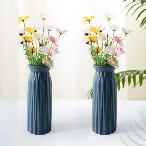 UMAI Glass Vase for Home Decor (2Pcs- 30cm) |Center Table Decorative Items| Flower Vases For Home Decor| Dining Table Decorative Items| Transparent Flower Vase For Living Room, Office, Bookshelf- Blue