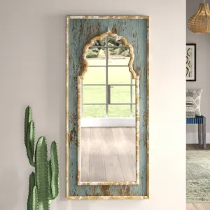 VENETIAN IMAGE Vintage Arched Distressed Wood Mirror - Rustic Wall Decor (52x24 Inches | 132x60 cm)