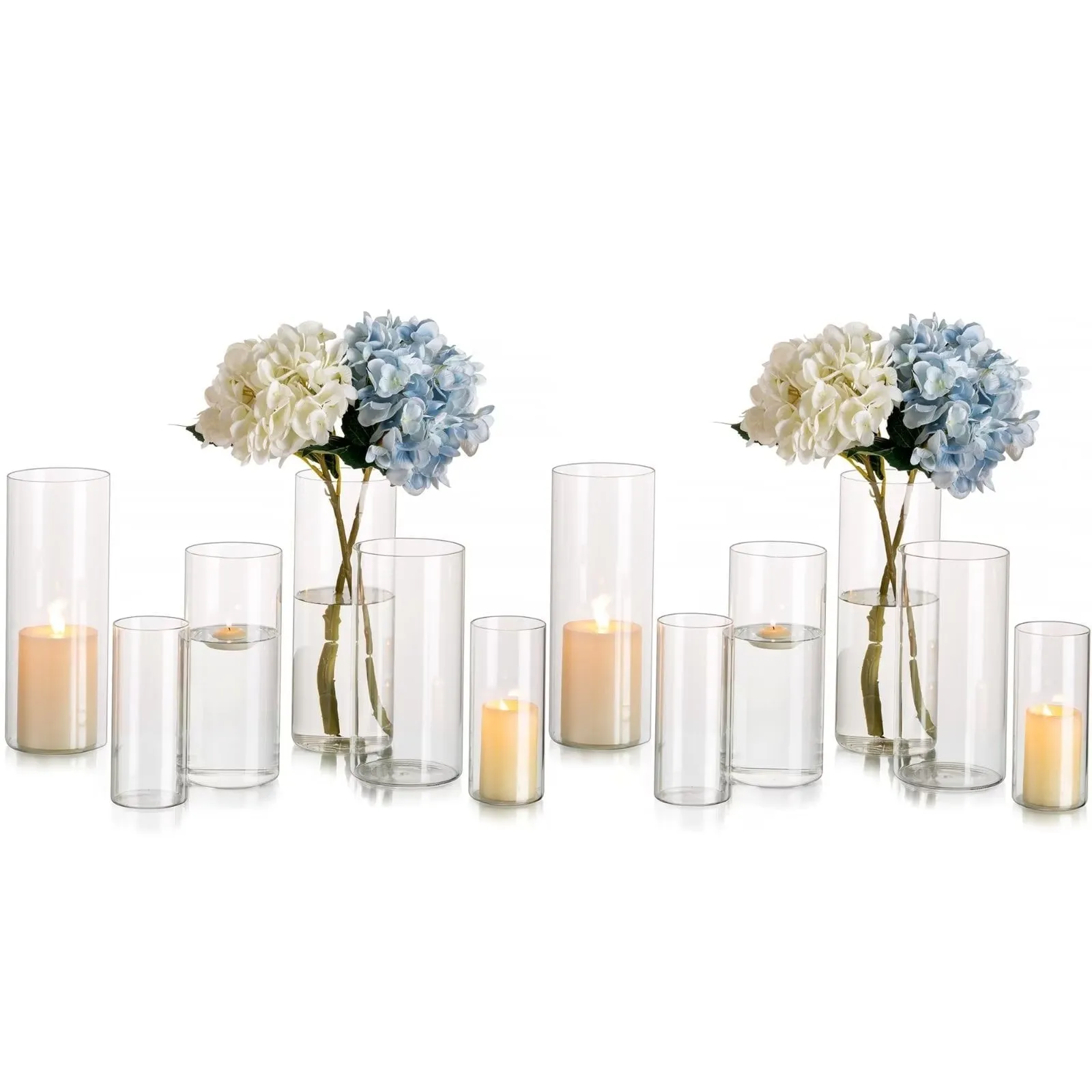 versatile Decoration Clear Glass Cylinder Vases Set of 12 Bulk Flower Vase for Wedding Table Centerpieces 6', 8' & 10'H Clear S M L