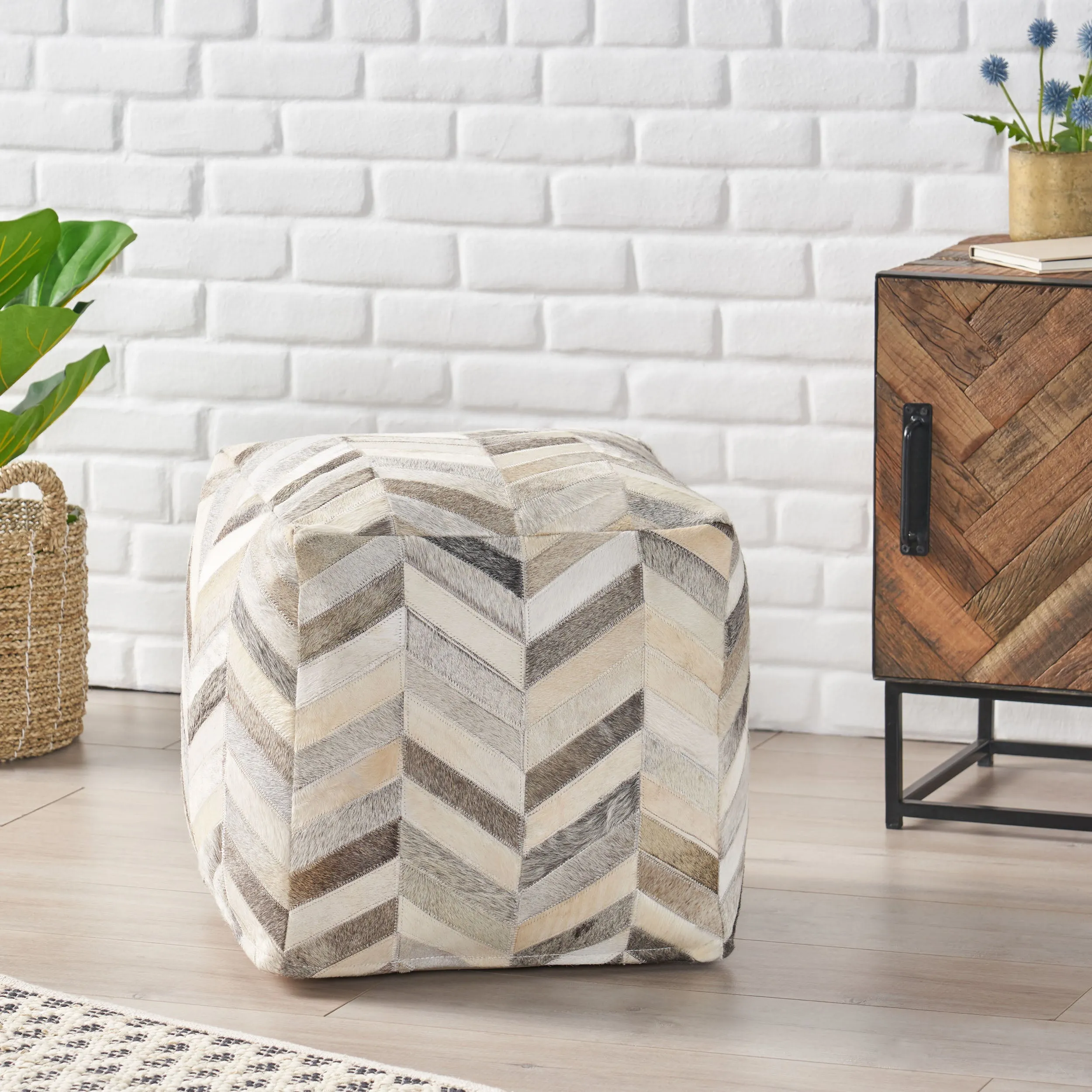 Weikel Handcrafted Boho Cowhide Pouf