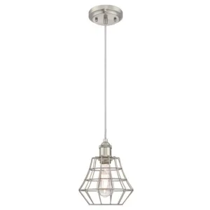 Westinghouse 6337200 1 Light Mini Pendant Brushed Nickel Finish with Angled Bell Cage Shade