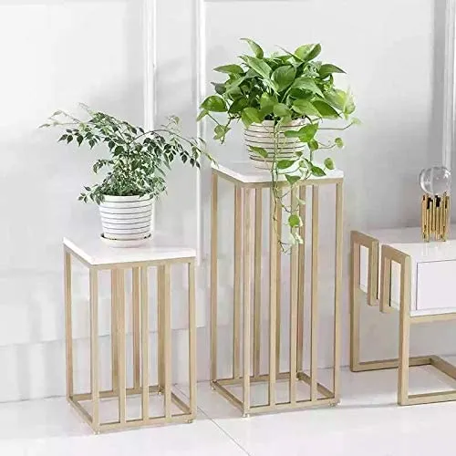 Weston Crafts Wooden Metal Modern Flower Stand, Top Mdf White Metal Floral Pedestal Stand For Wedding Centerpieces, Suitable For Indoor Outdoor Party, (Gold, 22 X 10-Inch), Pack Of 1