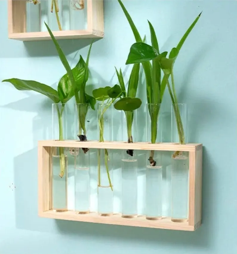 Wooden Glass Test Tube Flower Vases